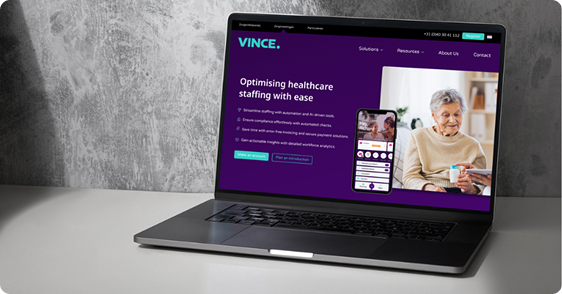 Vince website shown on laptop